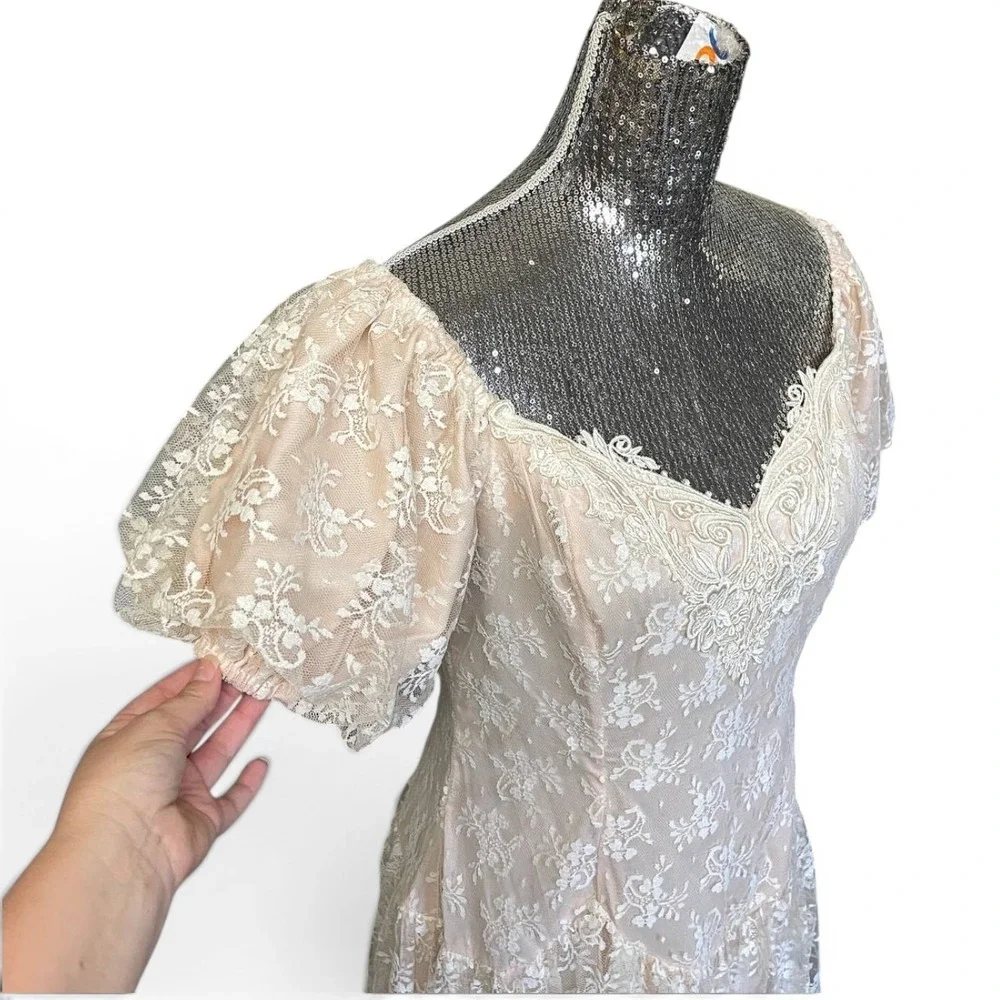 Vintage Scott McClintock Lace Prairie Cottagecore Puff Sleeve Formal Dress 14